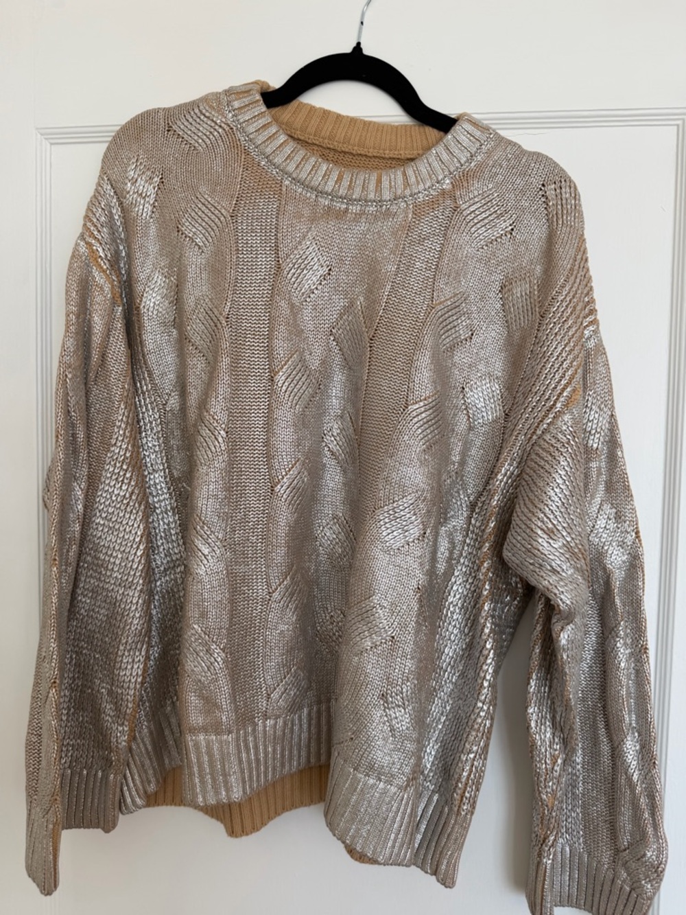 Pistola Metallic Cable Knit Crewneck Sweater - Champagne